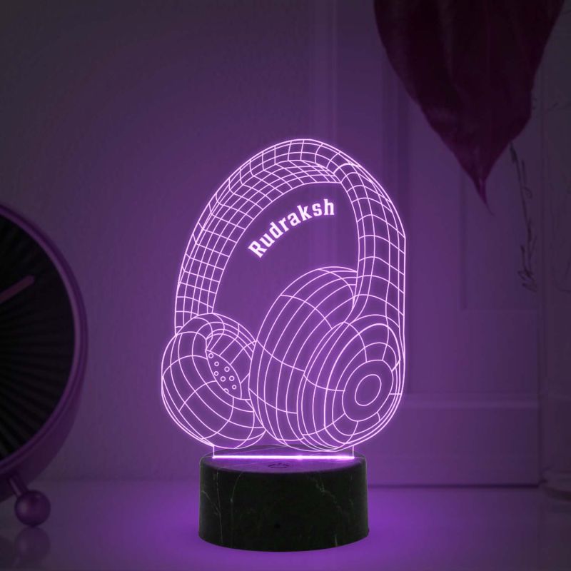 3D Illusion Headphone Night lamp with Automatic Color Changing Light Customized with Name Gift for Boy, Friend, Brother